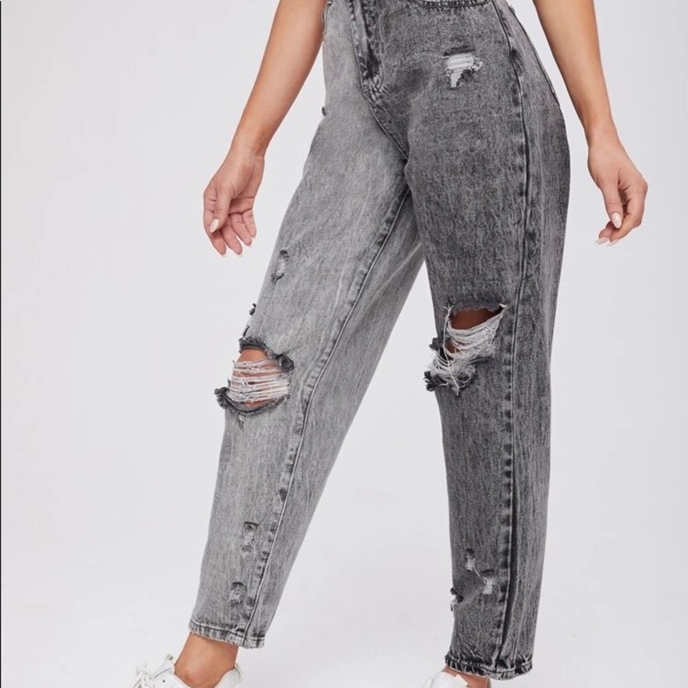 Large Shein Womens High Waisted Distressed Mom Jeans Colorblock Ripped High Rise